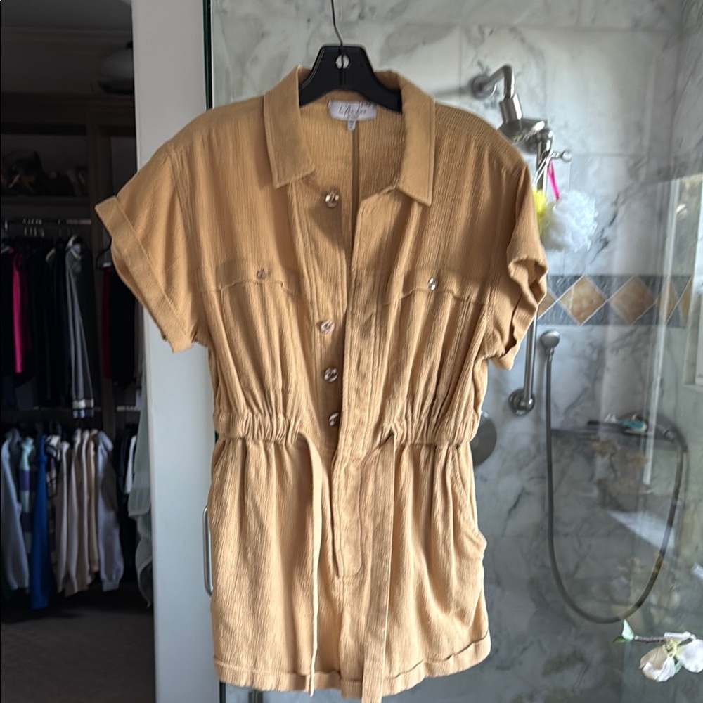 Tan Button-Up Short Sleeve Romper